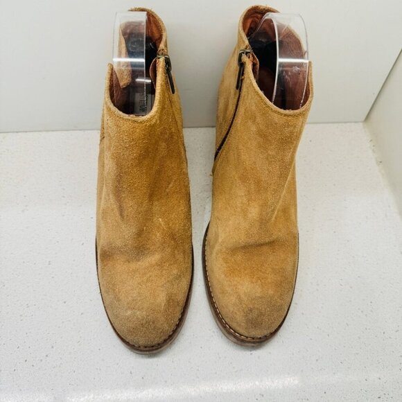 Steve Madden Resolv Suede Leather Booties Ankle Boots Camel Tan Stacked Heel 9 - Picture 13 of 15